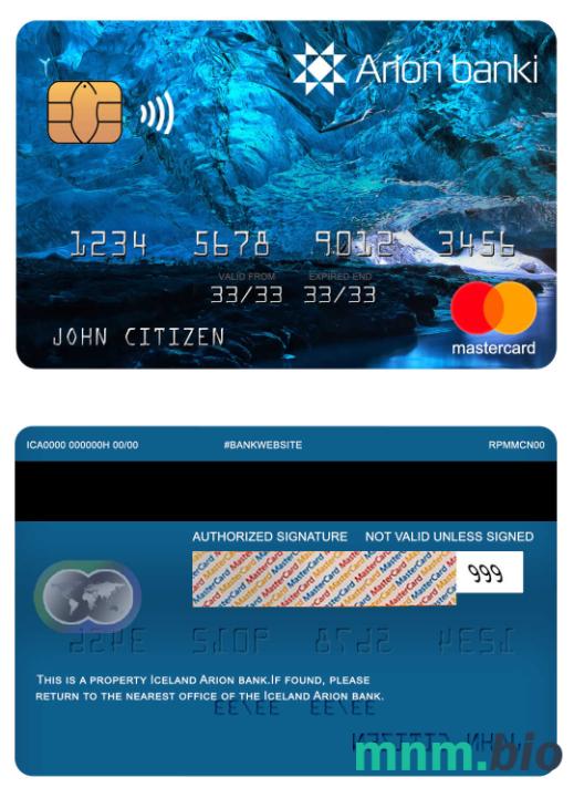 Iceland Arion bank przykład karty mastercard w formacie PSD